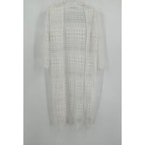 H&M X‎ Coachella Womens Lace Kimono Duster Size L White Festival Fairy Crochet